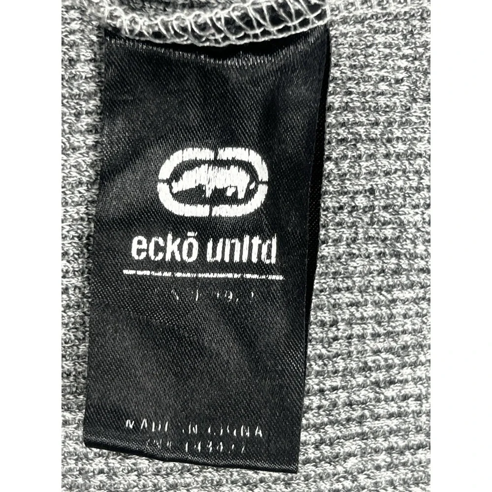 Ecko Unltd Shirt Mens L Waffle Knit Rhino Logo Gray Long Sleeve Thermal Y2K EUC